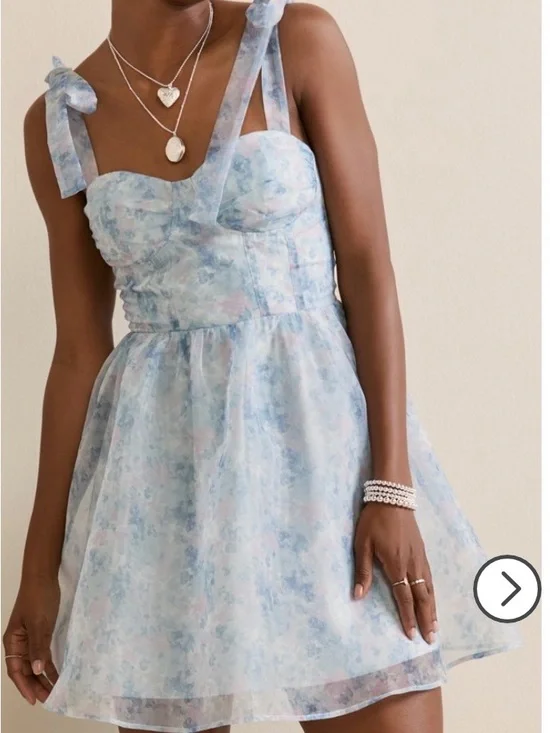 Francesca’s NWT Light Blue Tie-Shoulder Floral Mini Dress XL - Picture 1 of 9